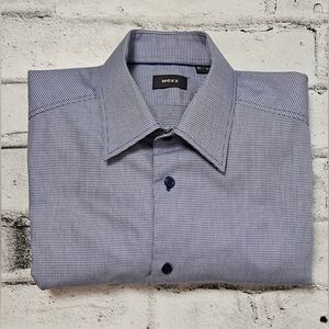 Mexx Blue and White Micro-Patterned Dress Shirt